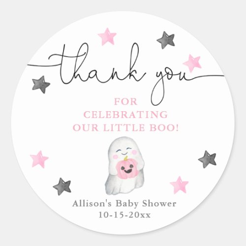 Halloween cute ghost pink white girl baby shower classic round sticker