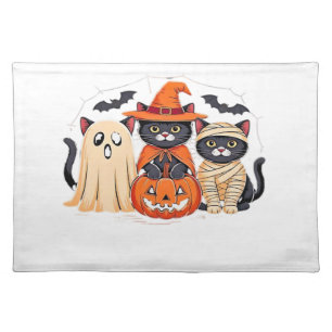 Halloween Cute Ghost Pumpkin Cat Classic T-Shirt_1 Cloth Placemat