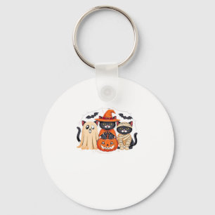 Halloween Cute Ghost Pumpkin Cat Classic T-Shirt_1 Keychain
