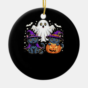 Halloween Cute Ghost Pumpkin Cat Classic T-Shirt_3 Ceramic Ornament