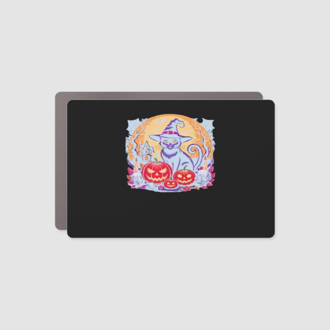 Halloween Cute Ghost Pumpkin Cat Classic T-Shirt Car Magnet (Front)