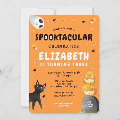 Halloween Cute Ghost Pumpkin Girls Birthday Party Invitation