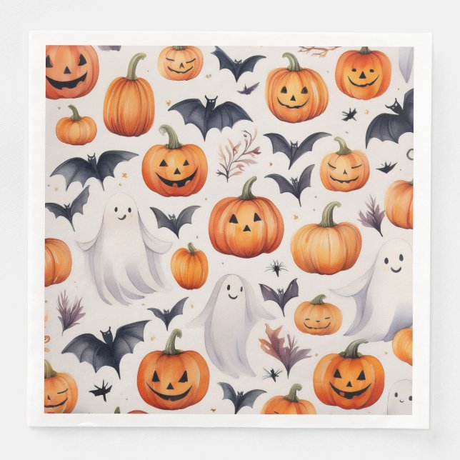 Halloween Cute Ghost Pumpkin Party Napkins (Front)