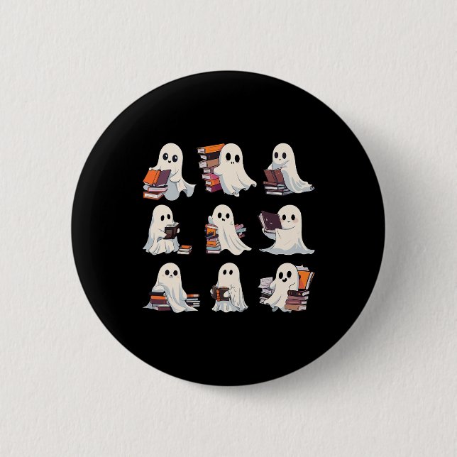 Halloween Cute Ghost Read More Books Spooky Boo Te Button (Front)