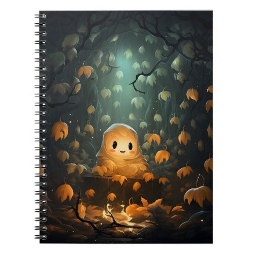 Halloween Cute Ghost Sitting In The Forest Notebook