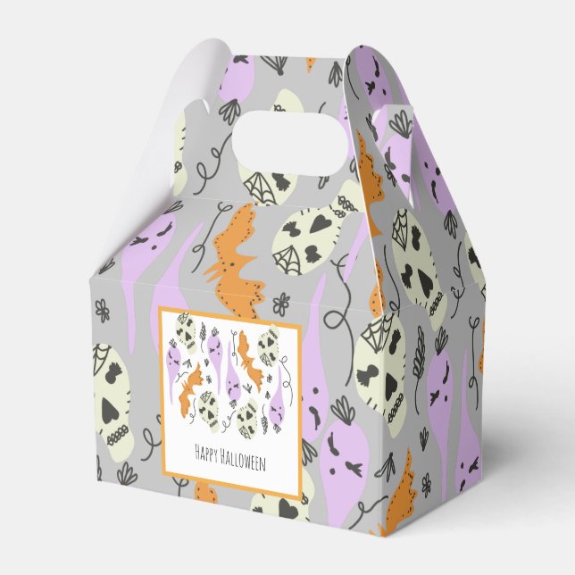 Halloween Cute Ghost Skull Doodle Pattern Gray Favor Boxes (Front Side)