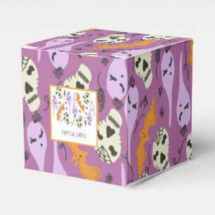 Halloween Cute Ghost Skull Doodle Pattern Purple Favor Boxes