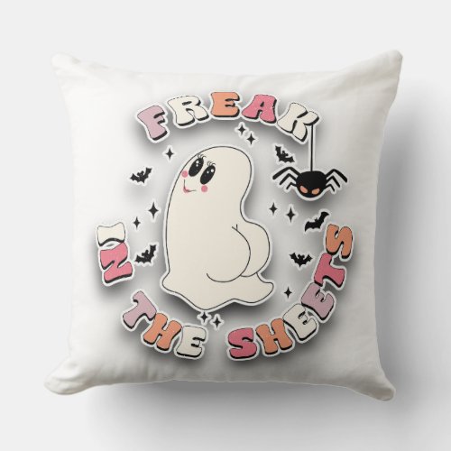 Halloween Cute Ghost Spooky Sticker Style Designer Throw Pillow