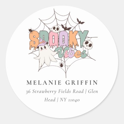 Halloween Cute Ghost Spooky Vibes Address  Classic Round Sticker