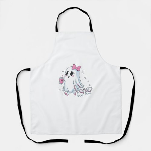 Halloween Cute Ghost Walking Dog Spooky Pink  Apron