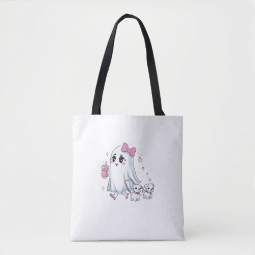 Halloween Cute Ghost Walking Dog Spooky Pink  Tote Bag