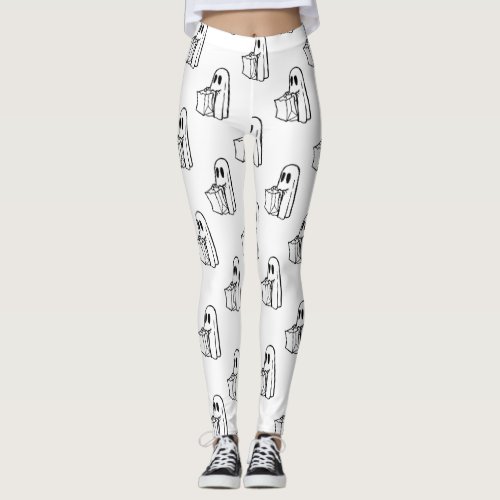 Halloween Cute Ghost White Trick Or Treat Boo Leggings