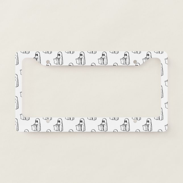 Halloween, Cute Ghost White, Trick Or Treat, Boo License Plate Frame (Front)