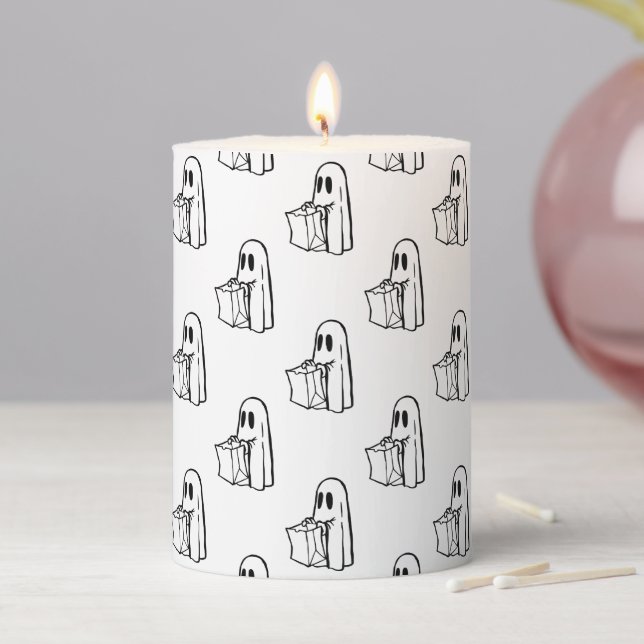 Halloween, Cute Ghost White, Trick Or Treat, Boo Pillar Candle (In Situ)