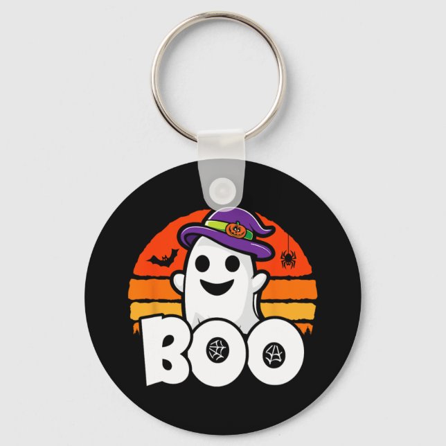 Halloween - Cute Ghost Witch - Boo - Funny Hallowe Keychain (Front)