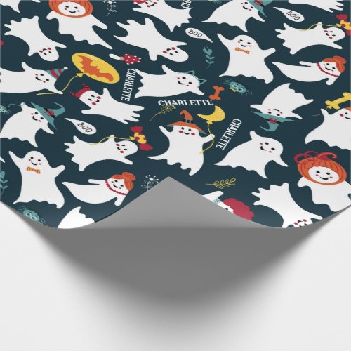 Halloween Cute Ghosts Add Childs Name Wrapping Paper