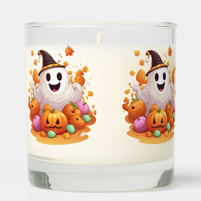 Halloween: Cute Ghosts and Pumpkin Family Scented Candle (Front)