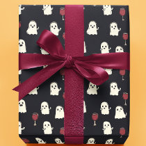 Halloween Cute Ghosts and Wine Glasses Wrapping Paper