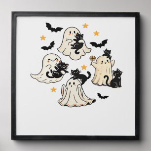 Halloween Cute Ghosts Bats Black Cats Oversized T- Peel And Stick Photo Tile
