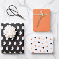 Halloween Cute Ghosts Black and Orange Wrapping Pa Wrapping Paper Sheets