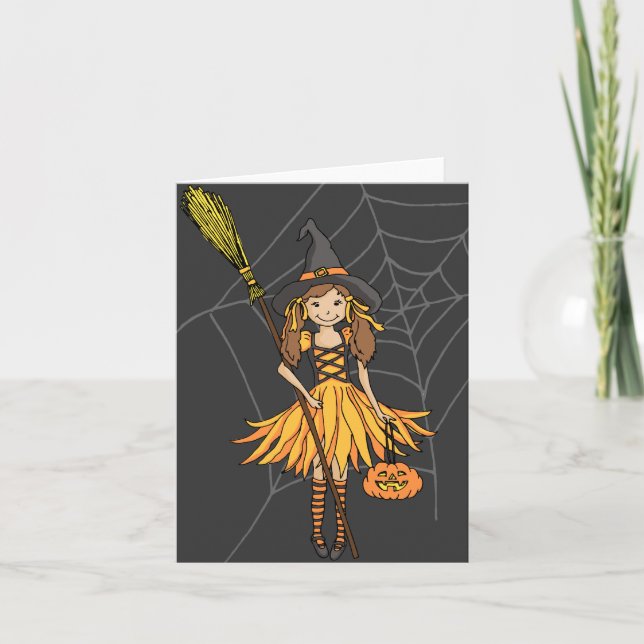 Halloween cute girl with pumpkin card (Front)