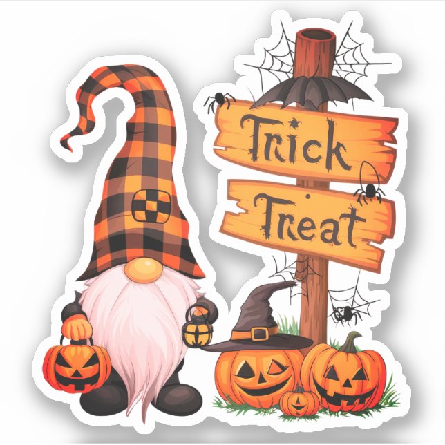 Halloween Cute Gnome and pumpkins Sticker (Front)