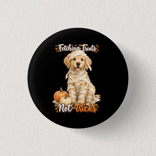 Halloween Cute Golden Retriever Mummy Tricks Black Button