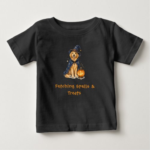 Halloween Cute Golden Retriever Wizard Spells Baby T-Shirt