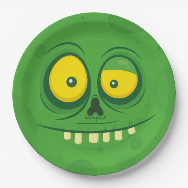 Halloween Cute Green Monster Face Paper Plates (Front)