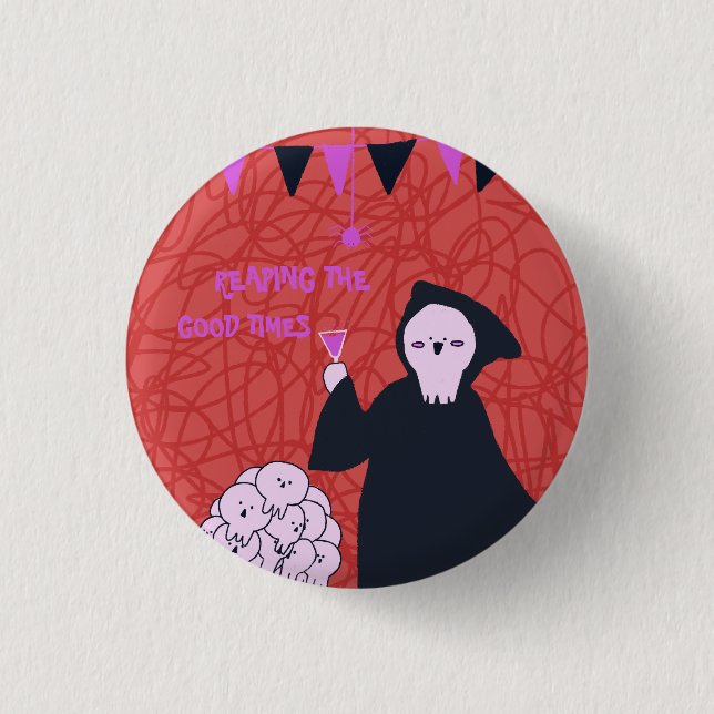 Halloween Cute Grim Reaper Button (Front)