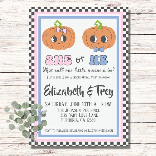 Halloween Cute Groovy Pumpkin Gender Reveal Invitation