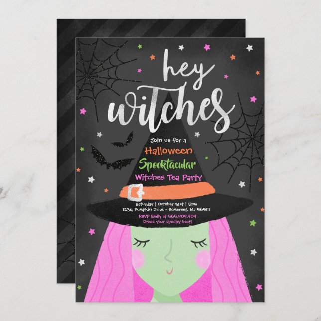 Halloween Cute Hey Witches Halloween Tea Party Invitation (Front/Back)