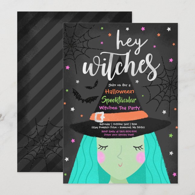 Halloween Cute Hey Witches Halloween Tea Party Invitation (Front/Back)