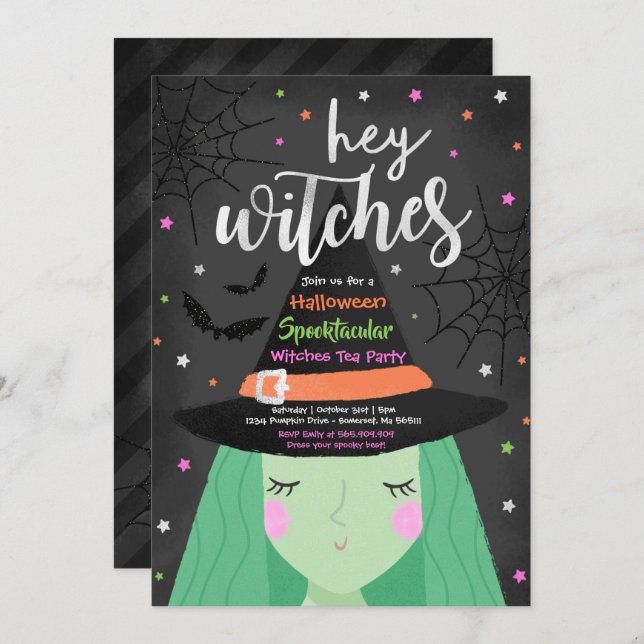 Halloween Cute Hey Witches Halloween Tea Party Invitation (Front/Back)