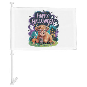 Halloween Cute Highland Cow (2) Car Flag