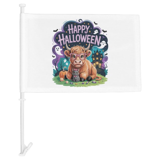 Halloween Cute Highland Cow (2) Car Flag (Front)
