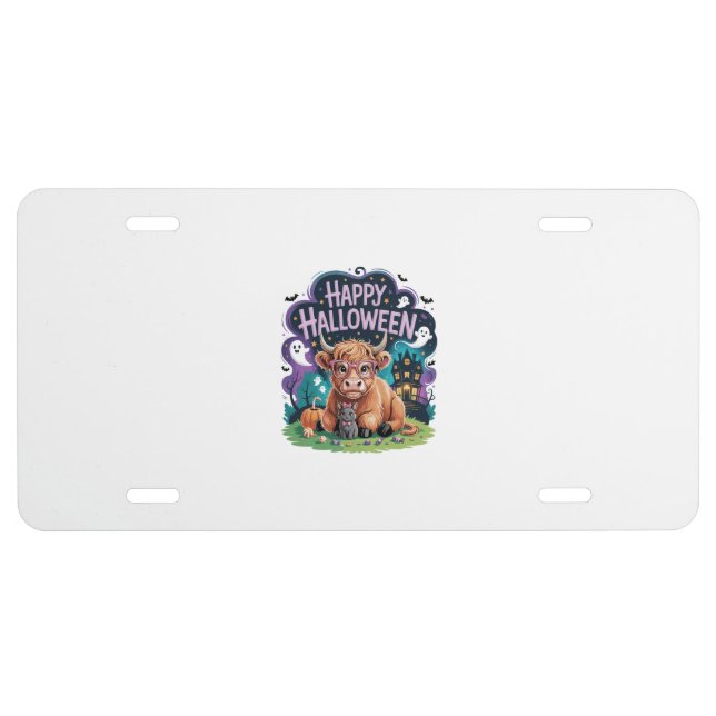 Halloween Cute Highland Cow (2) License Plate (Front)