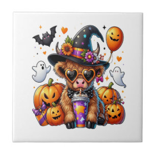 Halloween Cute Highland Cow Ceramic Tile