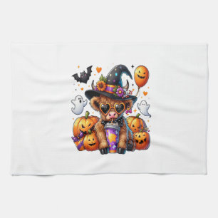 Halloween Cute Highland Cow Kitchen Towel