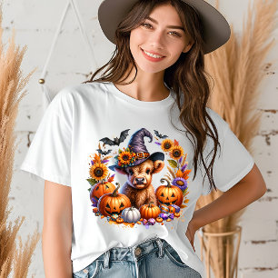 Halloween Cute Highland Cow Witch Bats Pumpkins Tri-Blend Shirt