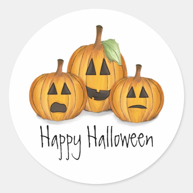 Halloween Cute Jack O'Lanterns Whimsical Classic Round Sticker (Front)
