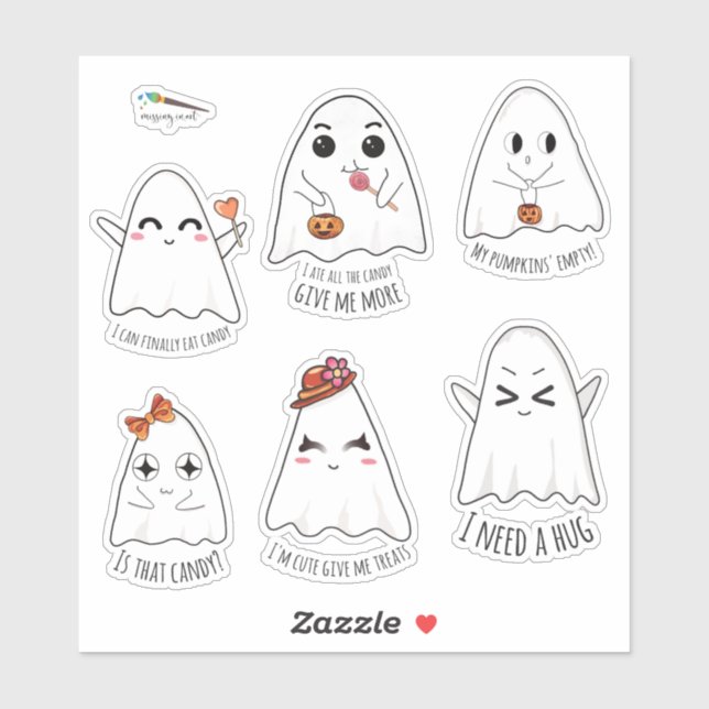 Halloween Cute Kawaii Ghost Custom Cut Vinyl Sticker (Sheet)