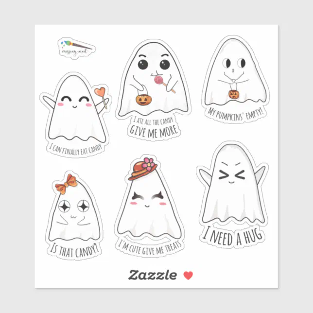 Halloween Cute Kawaii Ghost Custom Cut Vinyl Sticker | Zazzle