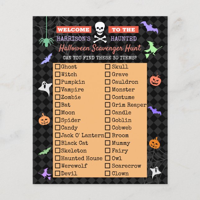 Halloween Cute Kids Scavenger Hunt List (Front)