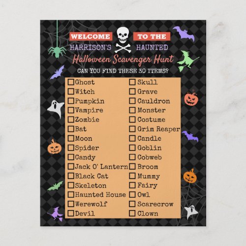 Halloween Cute Kids Scavenger Hunt List Flyer