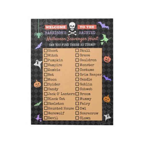 Halloween Cute Kids Scavenger Hunt List Notepad