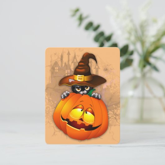 Halloween Cute Kitty Witch and Pumpkin Friend (Standing Front)