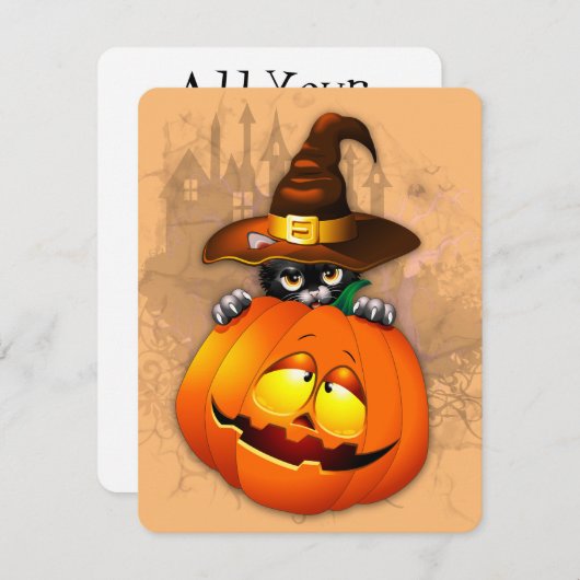 Halloween Cute Kitty Witch and Pumpkin Friend (Front/Back)