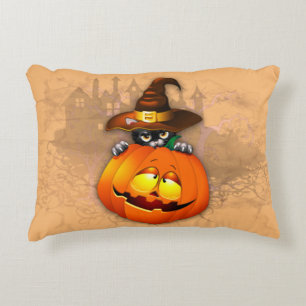Halloween Cute Kitty Witch and Pumpkin Friend Accent Pillow