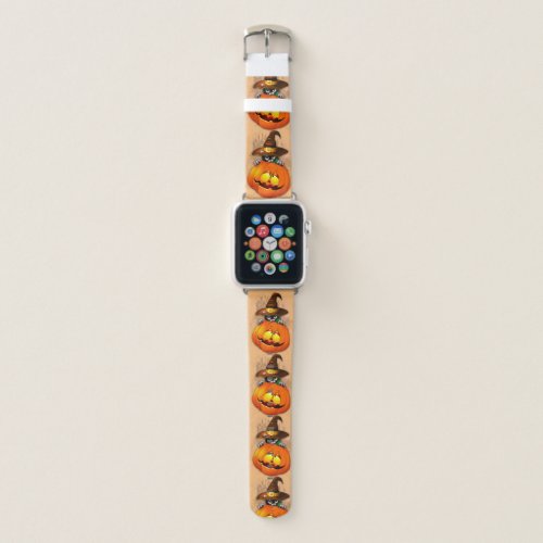 Halloween Cute Kitty Witch and Pumpkin Friend  Apple Watch Band